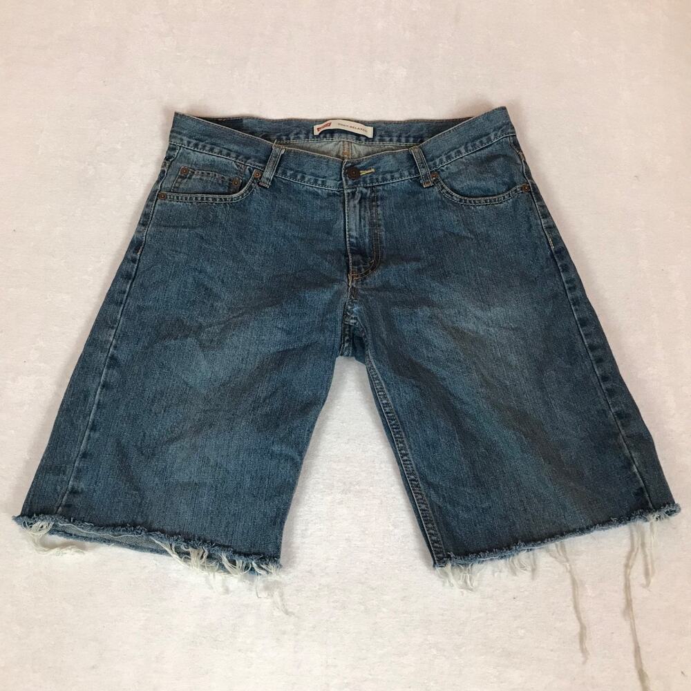 Levi's Blue Cotton 550 Relaxed Cutoff Denim Jean Shorts Waist 34